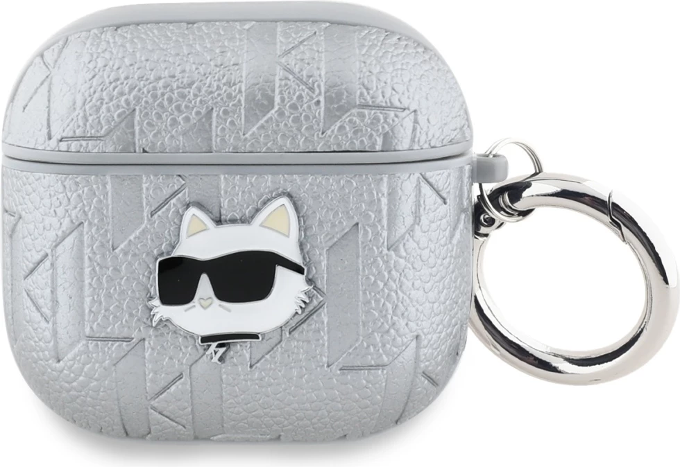 Mbështjellës Karl Lagerfeld Monogram Choupette Head për AirPods 4, argjendtë