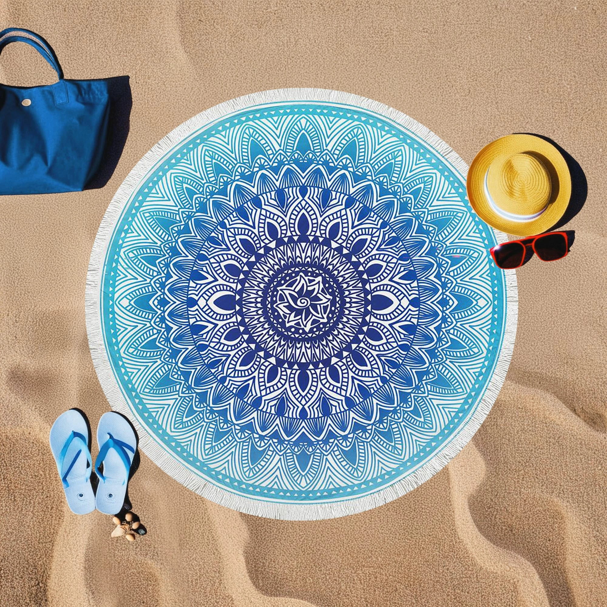 Peshqir plazhi Mijölnir, mandala mavi, 150x150cm