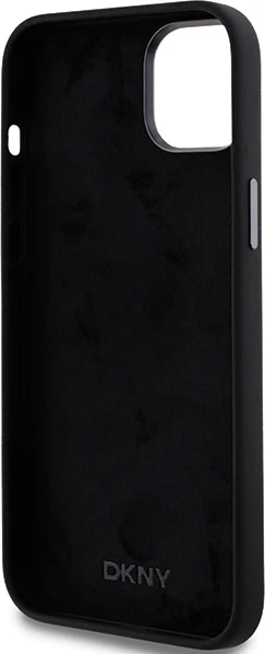 Mbështjellës DKNY Liquid Silicone Metal Logo për iPhone 15 Plus / 14 Plus, e zezë