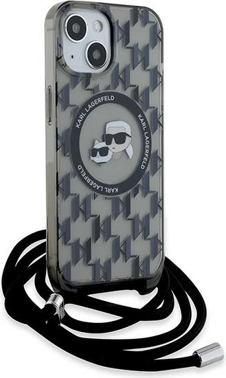 Mbështjellës Karl Lagerfeld IML Crossbody Monogram Karl & Choupette Head MagSafe për iPhone 15/14/13, i zi