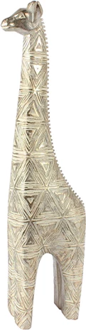 Dekor gjirafë Togo, polirezine, ngjyrë argjendi-antike e bardhë, 9x6x35cm