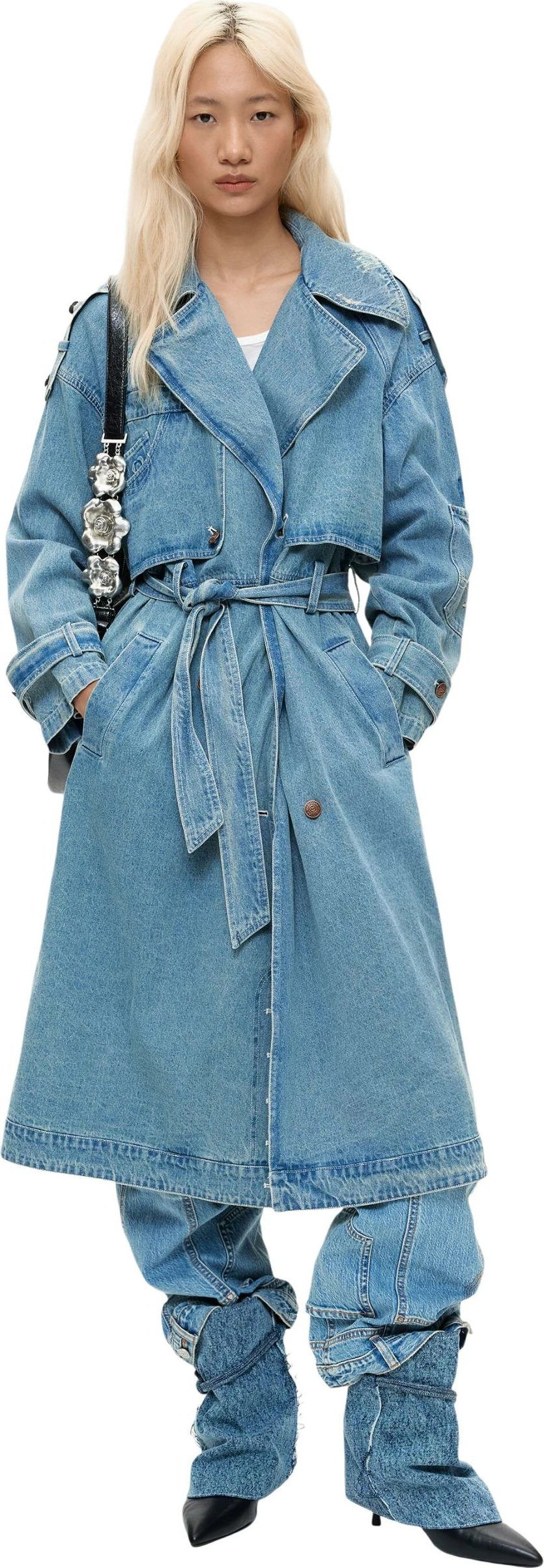 Pallto trench për femra Desigual CHAQ_GRESIL 26WWED01, denim e çelët