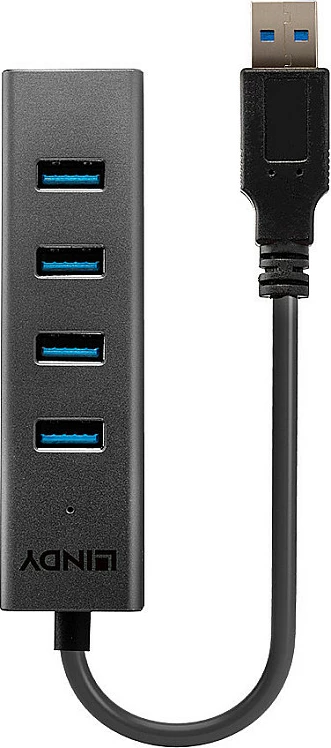 USB Hub 4-Port LINDY USB 3.0/USB 3.2 Gen 1 Type-A, 5 Gbps, kabllo 0.3 m, i zi