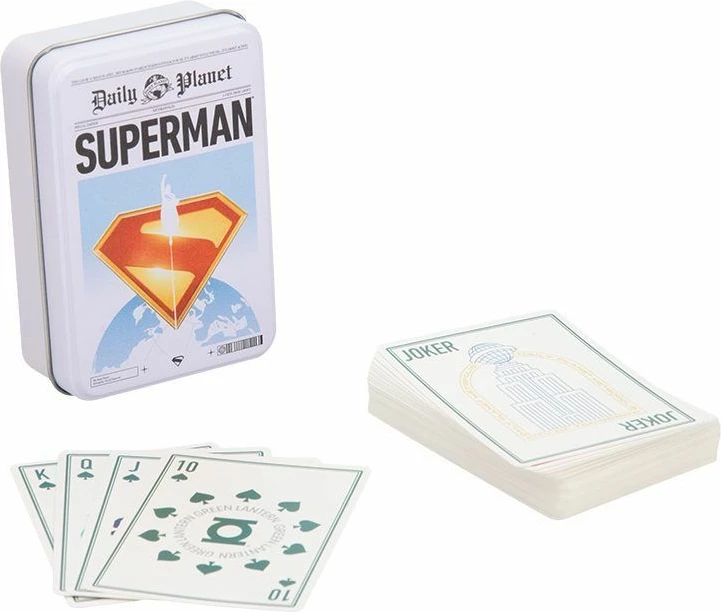 Karta loje Paladone Superman, set 52 karta + 2 jokera, me kuti metalike