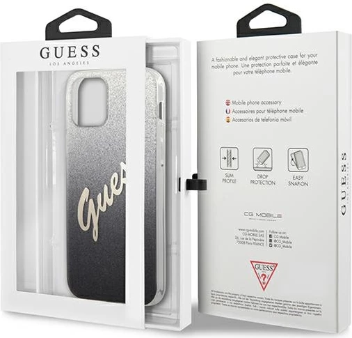 Mbështjellës Guess GUHCP12MPCUGLSBK për iPhone 12/12 Pro 6.1", i fortë, Glitter Gradient, i zi