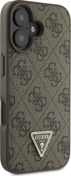 Mbështjellës Guess për iPhone 16, lëkurë, crossbody, kafe