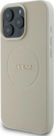 Mbështjellës Guess Grained Ring MagSafe për iPhone 16 Pro, bezhë