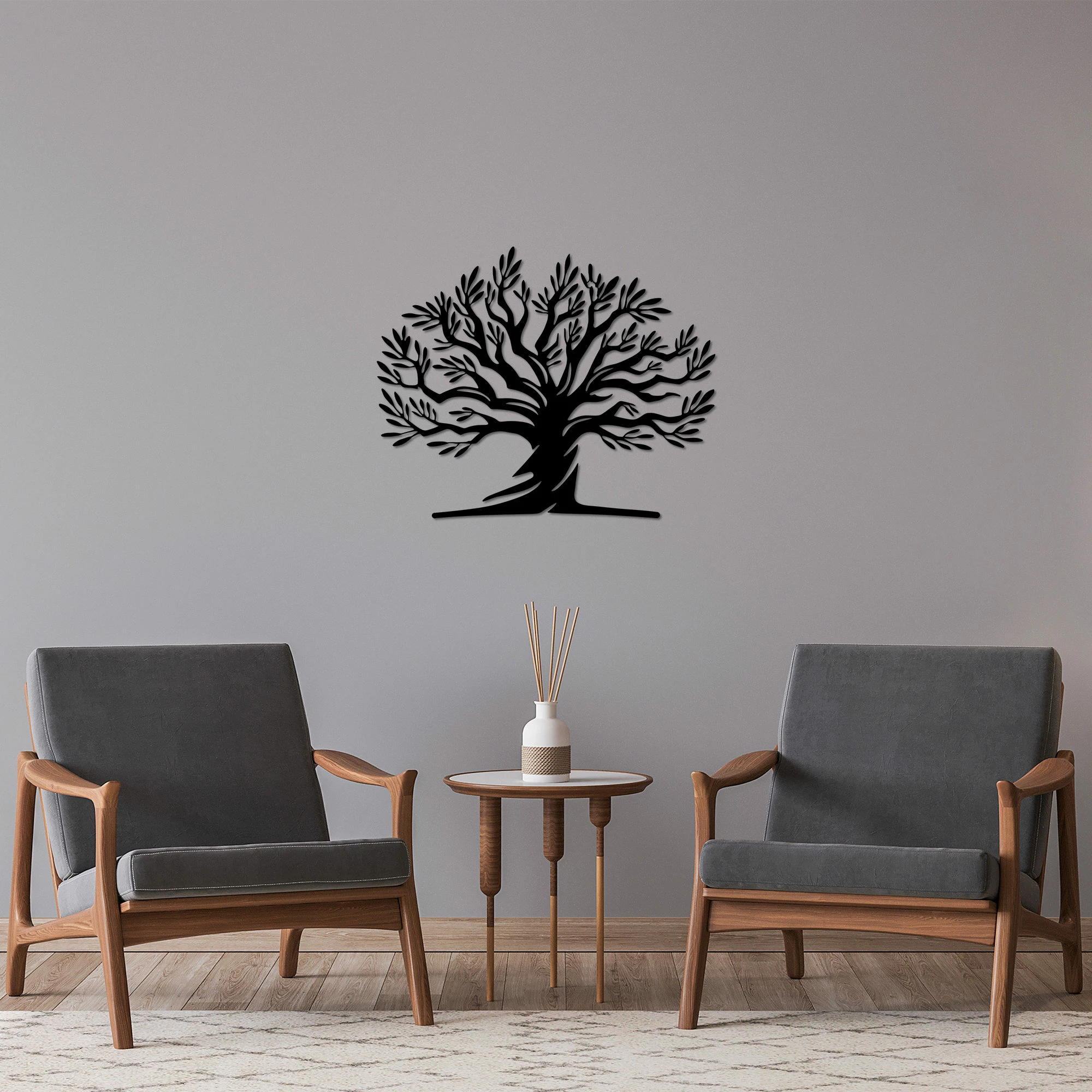 Aksesor dekorativ metalik për mur, Monumental Tree 18, ngjyrë e zezë, 54x67cm