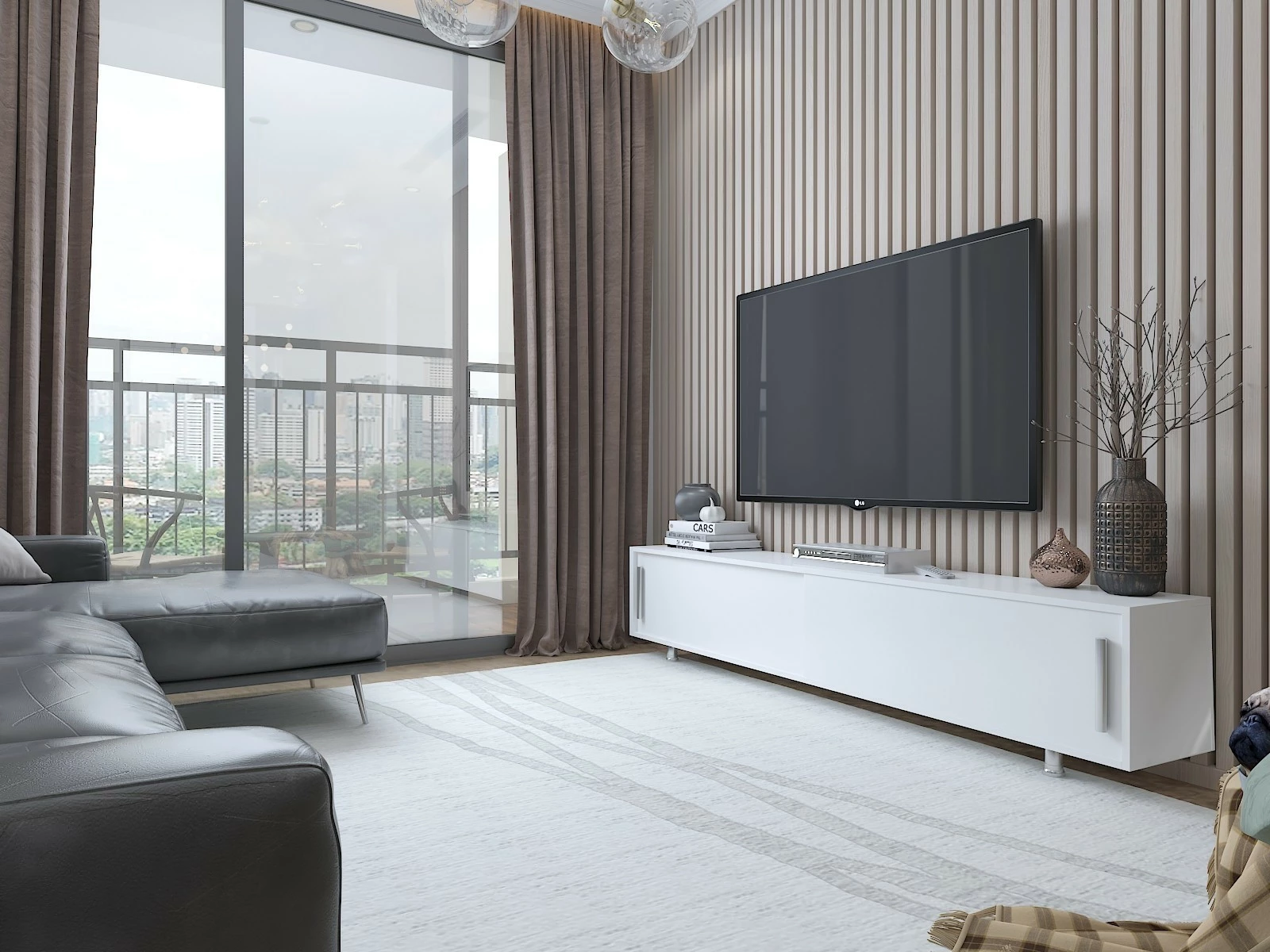 Komodë për TV Hanah Home, Nehi - e bardhë, e bardhë