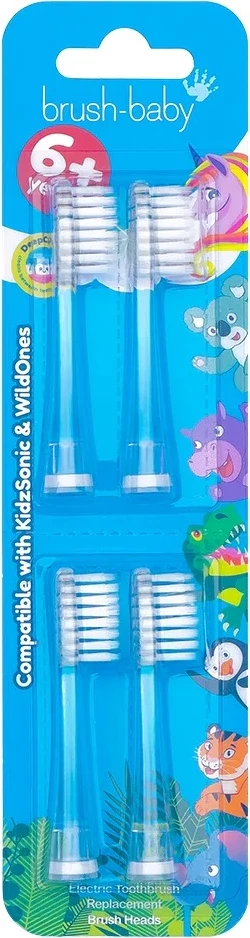 Koka zëvendësuese për furçë dhëmbësh elektrike për fëmijë Brush-Baby KidzSonic & WildOnes, 4 copë