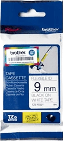 Kasetë etiketimi Brother TZe-FX221 9 mm Flexible ID, zezë mbi të bardhë