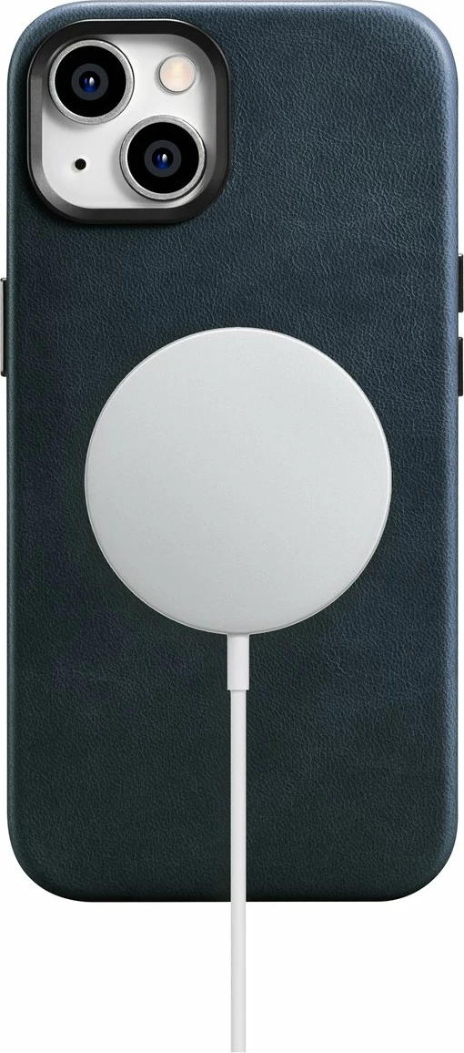 Mbështjellës lëkure iCarer Oil Wax Premium për iPhone 14 Plus me MagSafe, Kaltër e errët