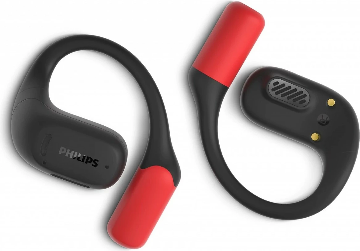 Kufje pa tela TWS, Philips TAA6709BK/00, open-ear sport me varëse mbi vesh, Bluetooth 5.4, IP55, deri 28h, USB‑C, e zezë/kuqe