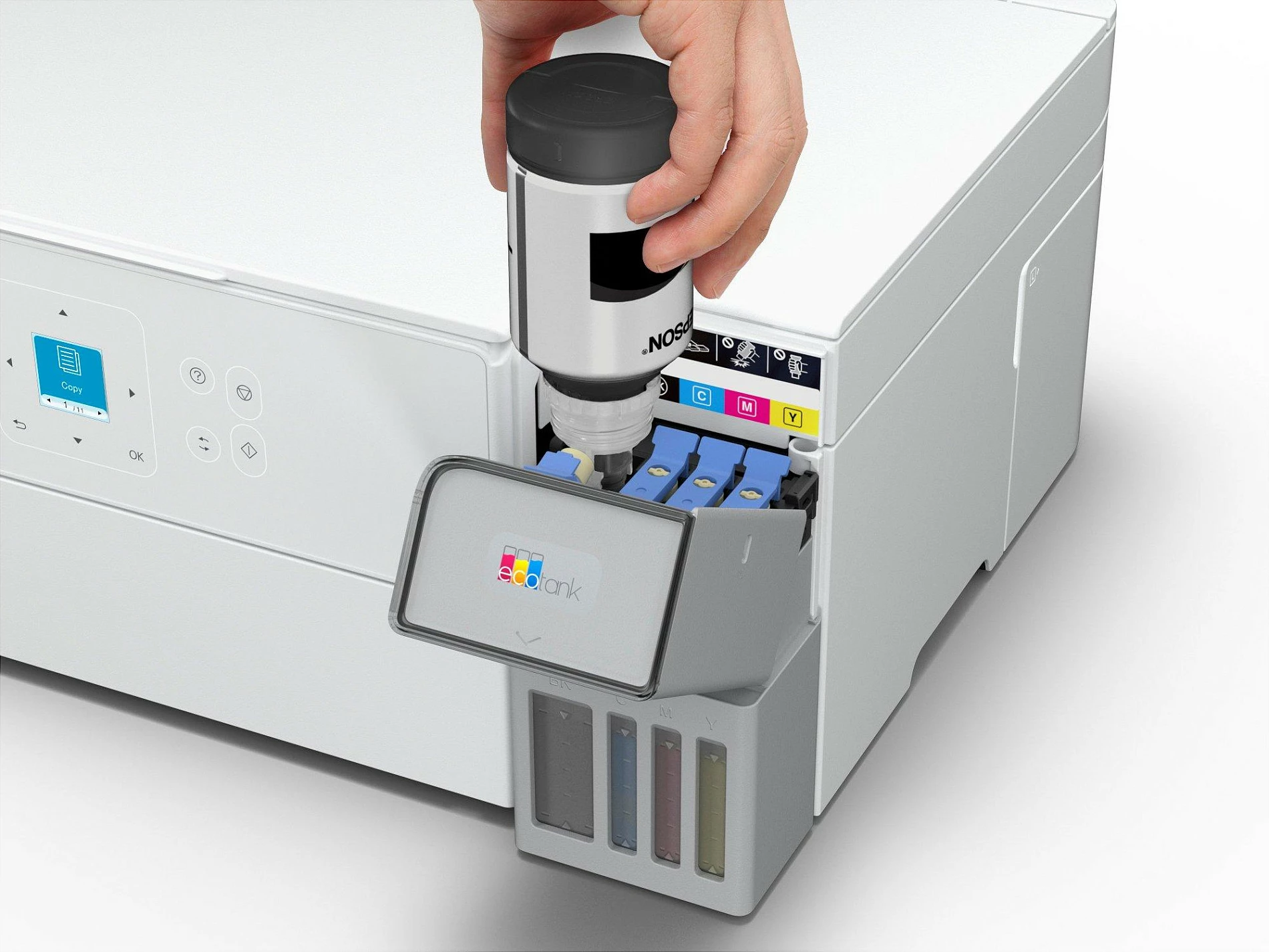 Printer multifunksional Epson EcoTank ET-2956, inkjet me ngjyra, A4, Wi-Fi, duplex, ADF 30 fletë, i bardhë