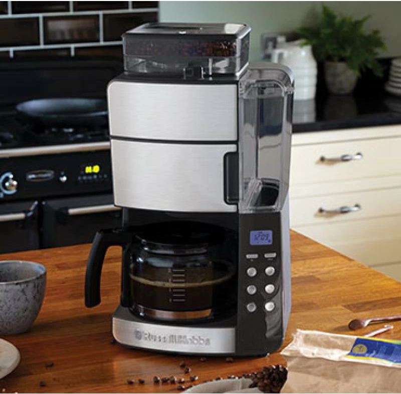 makinë kafeje, Russell Hobbs, Grind & Brew 25610-56, depozitë uji 1.2–1.6 L, për kokrra kafeje, argjendt/zi