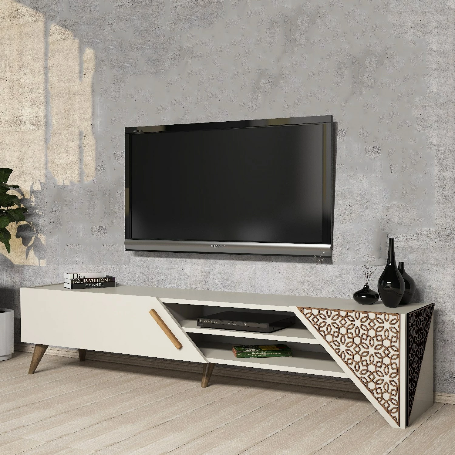 Komodë TV Skye Decor, Beril 2, ngjyrë krem
