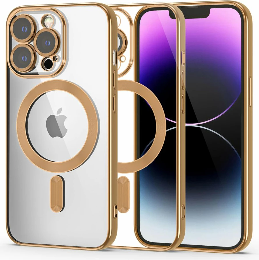 Mbështjellës Tech-Protect MagShine Line MagSafe për iPhone 14 Pro, Transparent/Gold