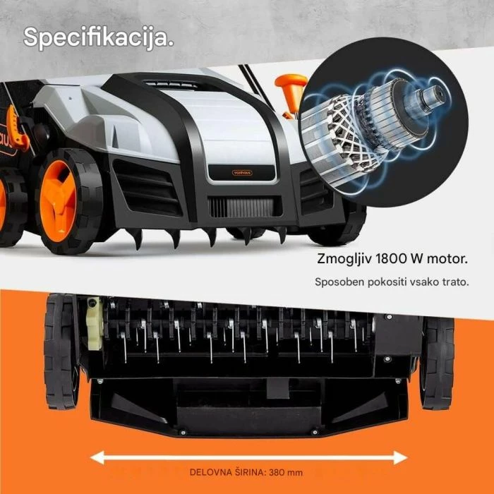 Vertikutues dhe aerator elektrik VONHAUS 2500192, 1800W, 38 cm, kosh 55 L