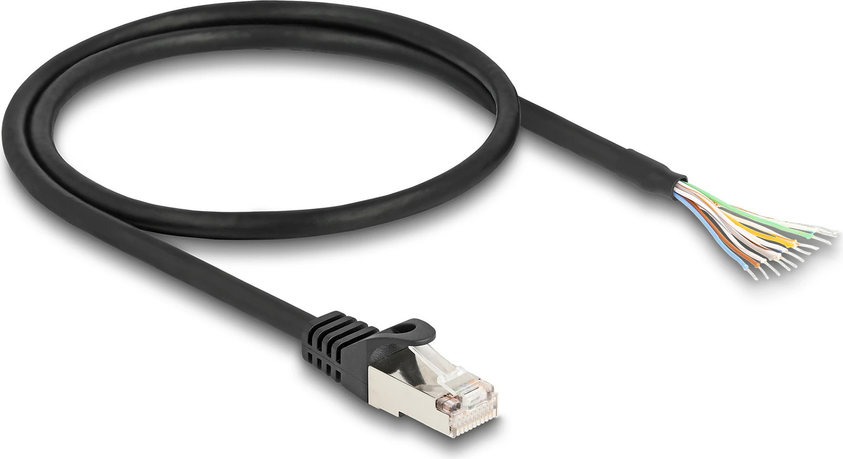 Kabllo DeLOCK RJ50 në skaje teli të hapur, 0.5 m, S/FTP, AWG 26, e zezë