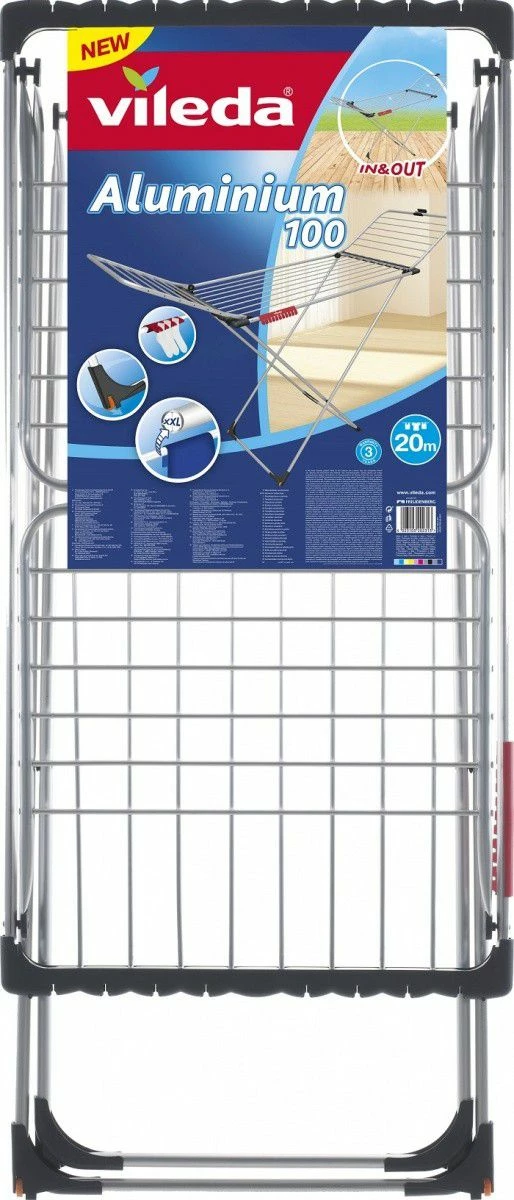 Tharëse rrobash Vileda Aluminium 100, 20 m, 19 kg, argjendtë