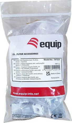Keystone jack rrjeti EQUIP Cat6A Slim, RJ-45 female, tool-free, shielded, 10GBase-T, set 8 copë, argjendtë