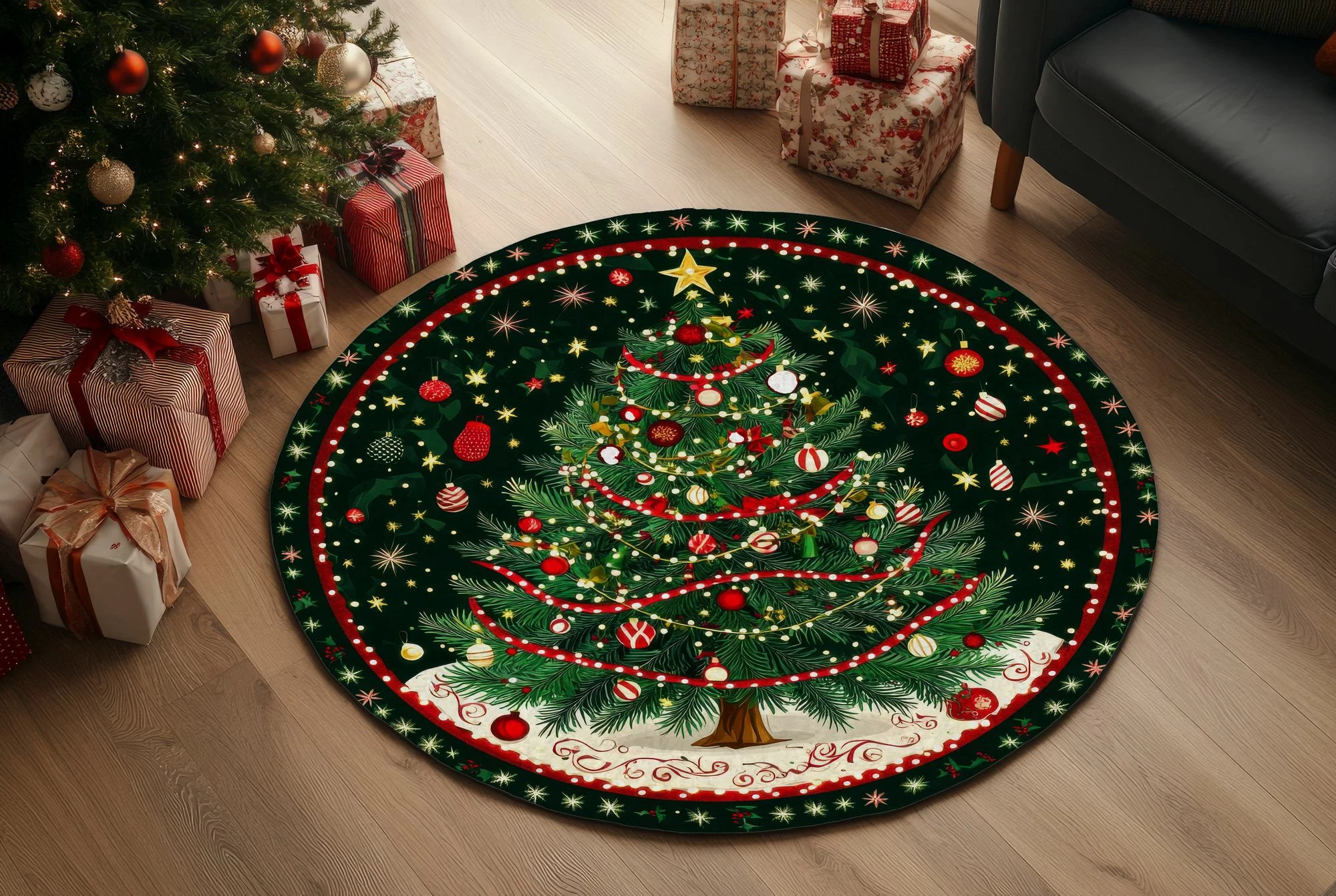 Qilim i rrumbullakët, temë Krishtlindjesh, shumëngjyrësh, 120x120cm, Conceptum Hypnose, Crp-Yrlk26-1