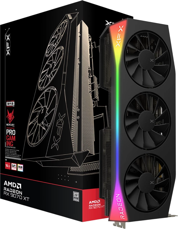 Kartë grafike XFX Mercury AMD Radeon RX 9070 XT OC Gaming Edition 16GB GDDR6 RGB HDMI 3xDP, e zezë