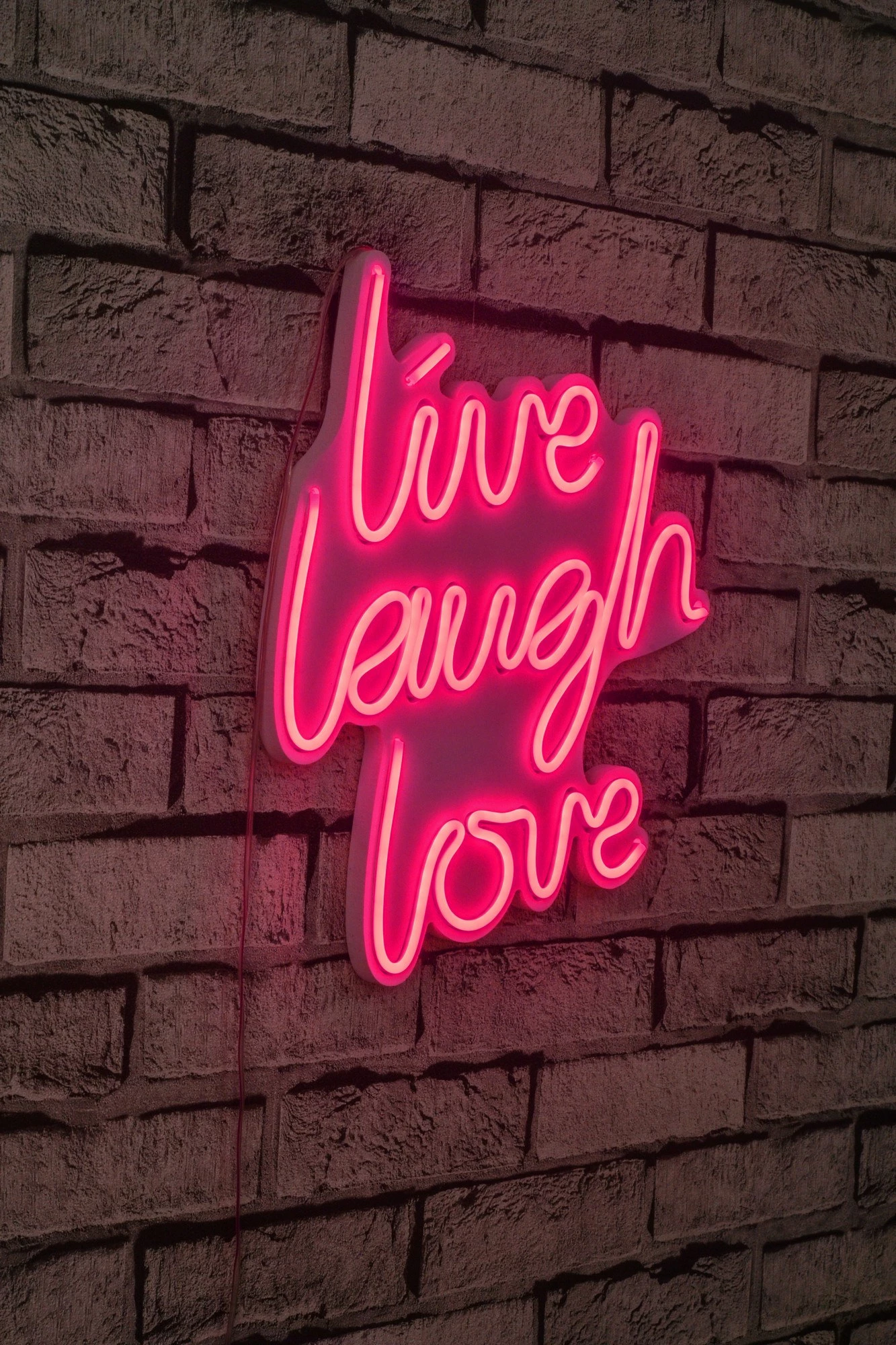 Dekor dritash LED plastike, 'live laugh love', ngjyrë rozë