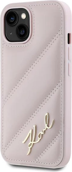 Mbështjellës Karl Lagerfeld Diagonal Quilted Script për iPhone 15/14/13, Rozë