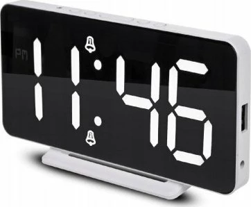 Orë alarmi digjitale LED GreenBlue GB383 me termometër, USB, 15x7.5 cm, e bardhë