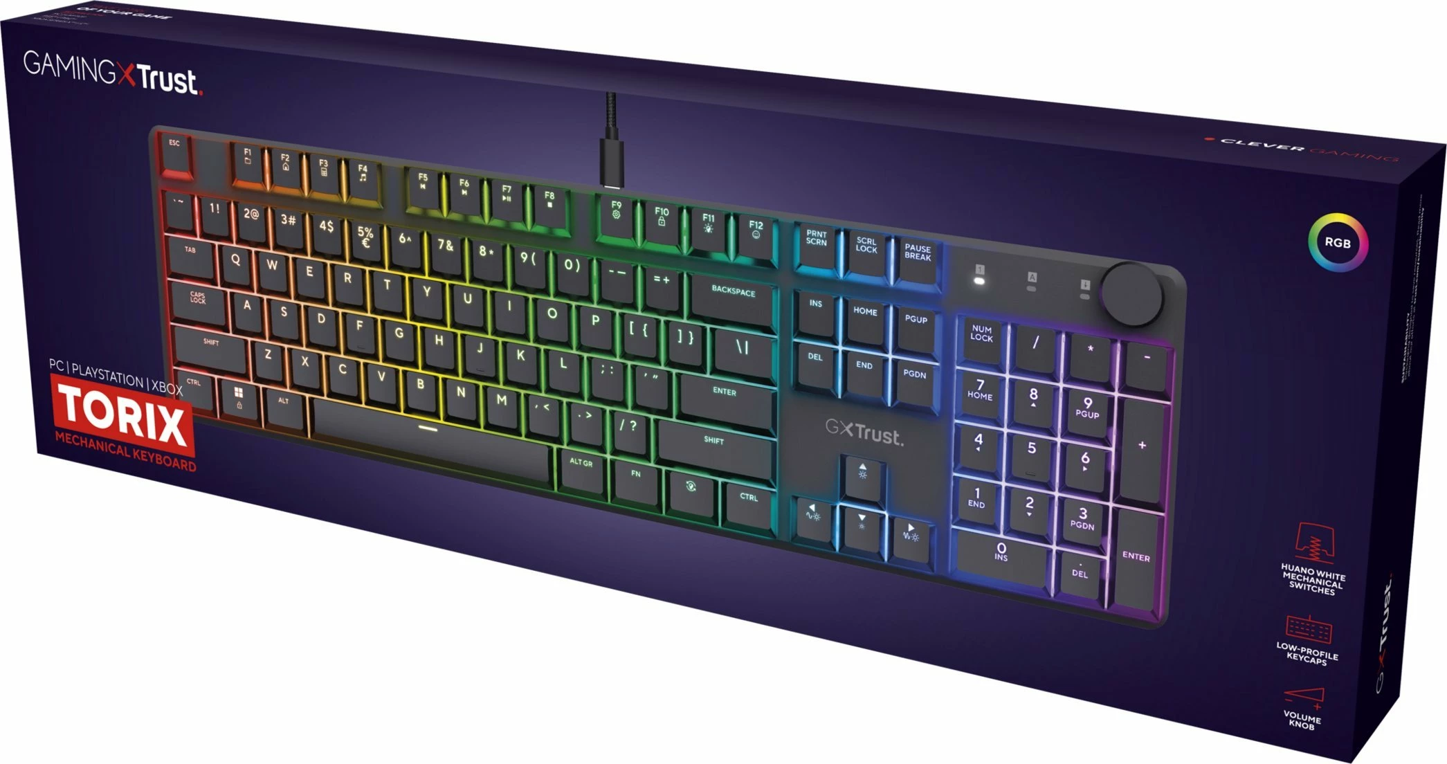 Tastierë gaming mekanike Trust GXT 866 Torix (24910), full-size 104 tasta, layout US, RGB, USB me kabllo të ndashme, e zezë
