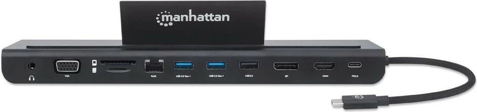 Docking station MANHATTAN USB-C 11-in-1, 4K, 3 monitorë, e zezë