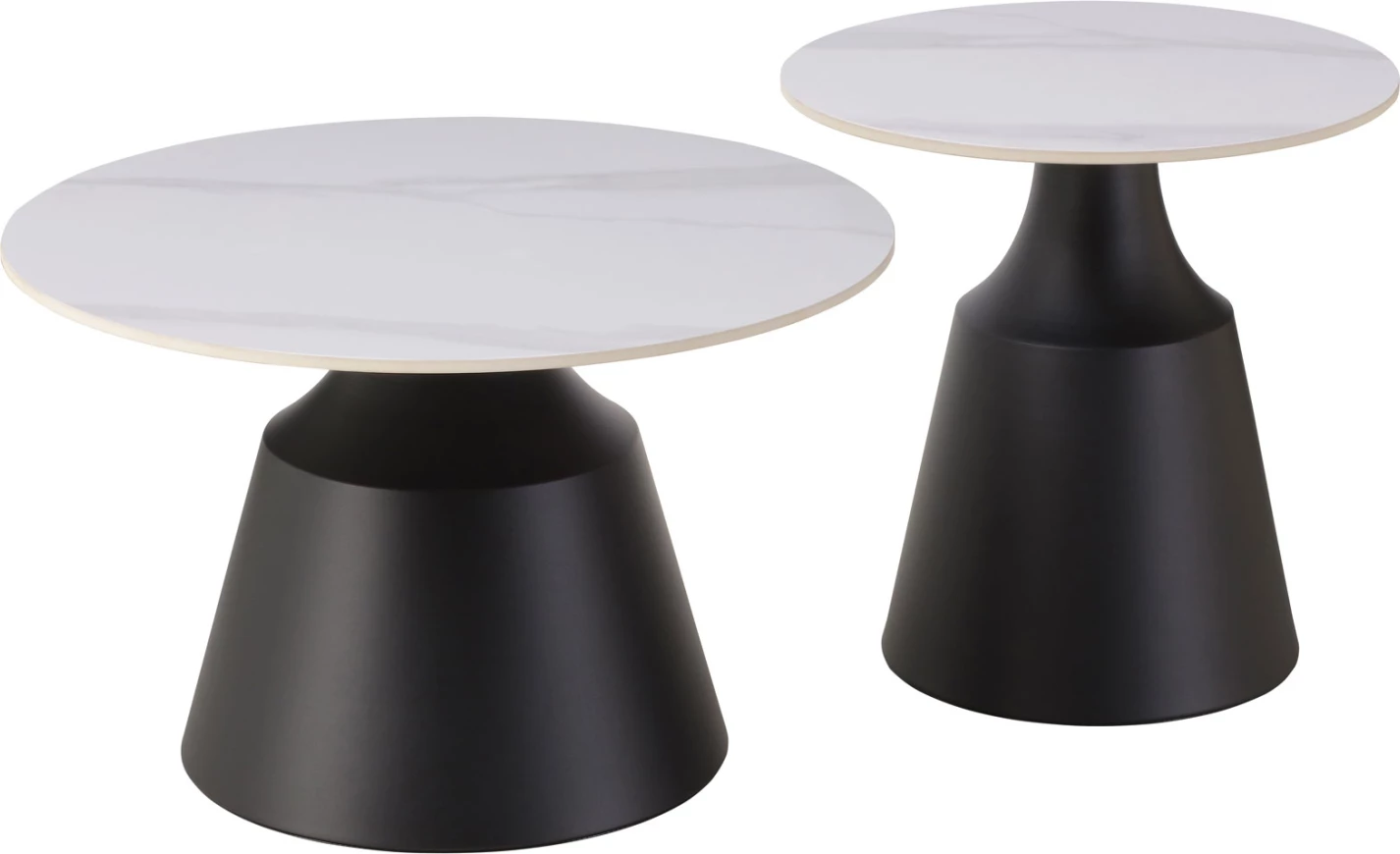 Set tavolinash kafeje CORREN, sipërfaqe qeramike, pamje mermeri të bardhë, FH18264.01, Φ50cm & Φ70cm