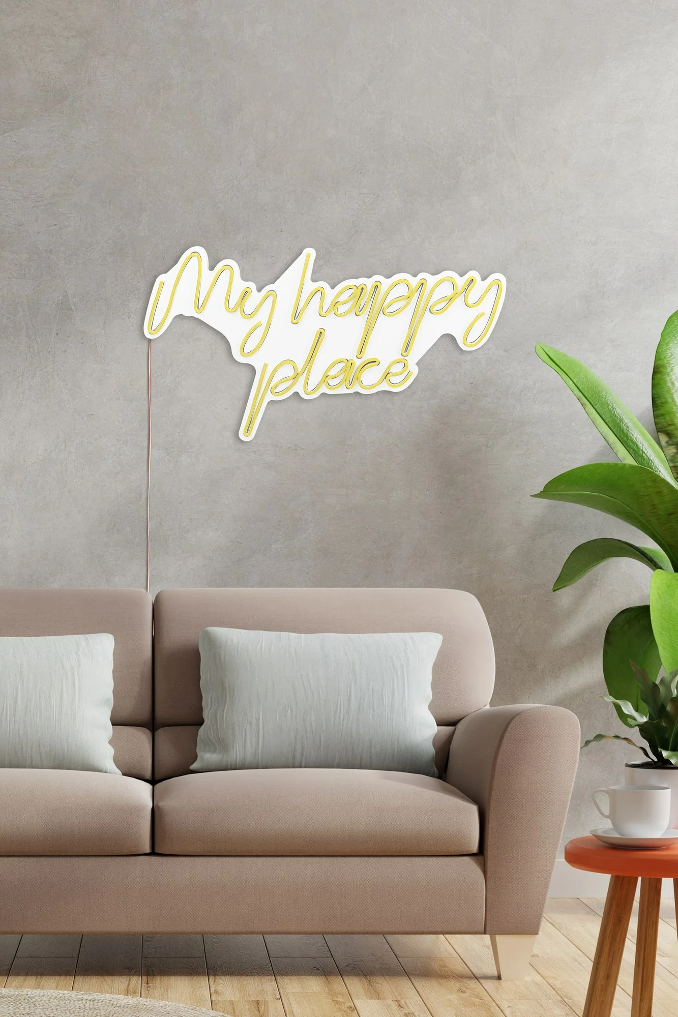 Dritë dekorative LED në mur, plastikë, 'My happy place', ngjyrë e verdhë