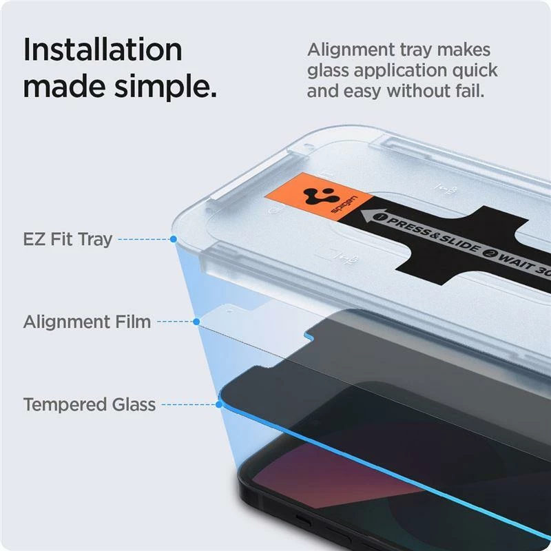 Xham mbrojtës privatësie i kalitur Spigen Glas.tR EZ Fit për iPhone 13/13 Pro/14/16e/17e, 2 copë