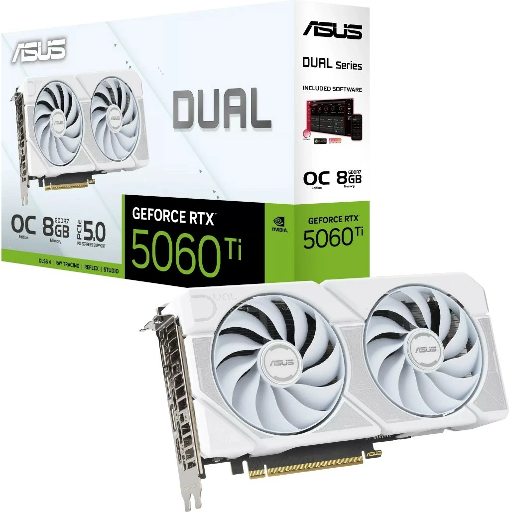 Kartelë grafike Asus GeForce RTX 5060 Ti DUAL OC 8GB GDDR7 128-bit PCIe 5.0, e bardhë