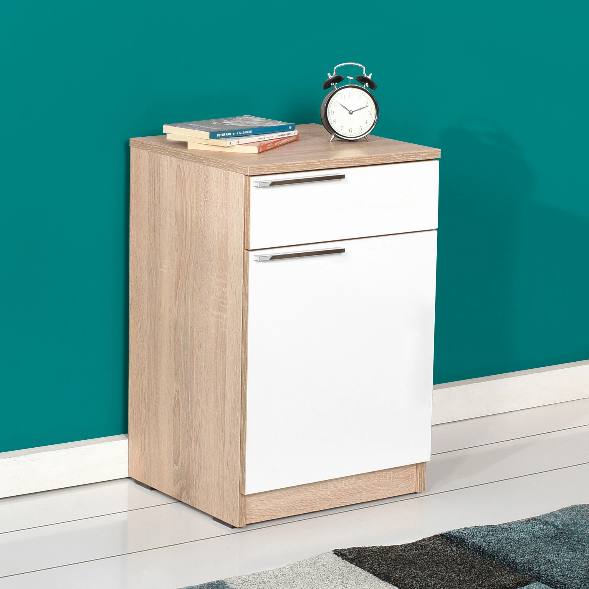 Komodinë Hanah Home, Kmd-711-Sd-1, ngjyrë sonomo dhe e bardhë