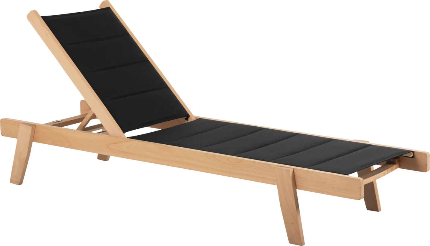 Shezlong plazhi MILOS FH10650.03 dru ahu, ngjyrë natyrale, mbulesë tekstilene e zezë, 204x65x31,5-92,5H cm