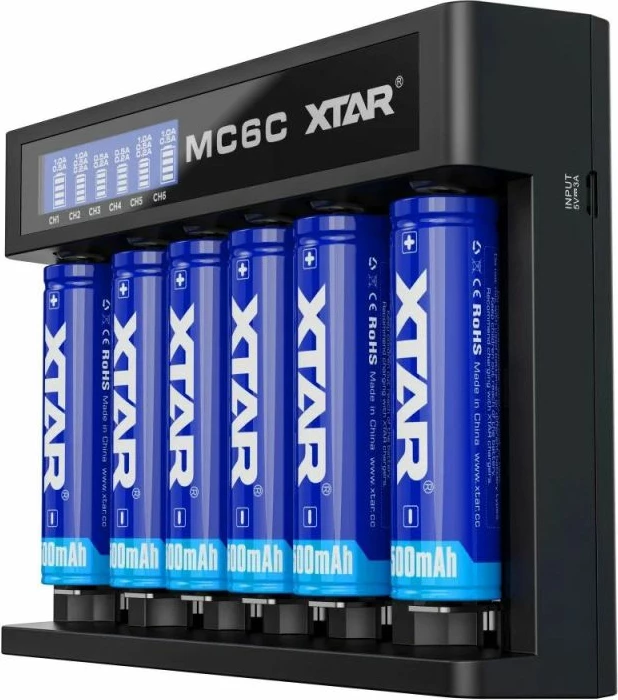 Karikues baterish XTAR MC6C, i zi, 6 vende