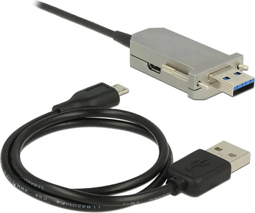 Kabllo USB DeLOCK 20 m, USB-A mashkull në USB-A femër, USB 3.2 Gen 1, me Micro-USB për rrymë, e zezë/argjend