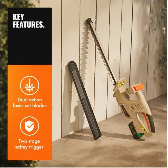 Prerëse shkurresh pa kabllo VonHaus F-Series 12V MAX 2.0Ah, teh 45 cm, prerje 14 mm, me bateri dhe karikues, gri/portokalli