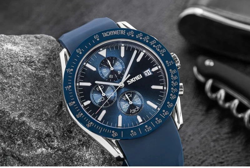 Orë dore për meshkuj Skmei, blu e argjendtë