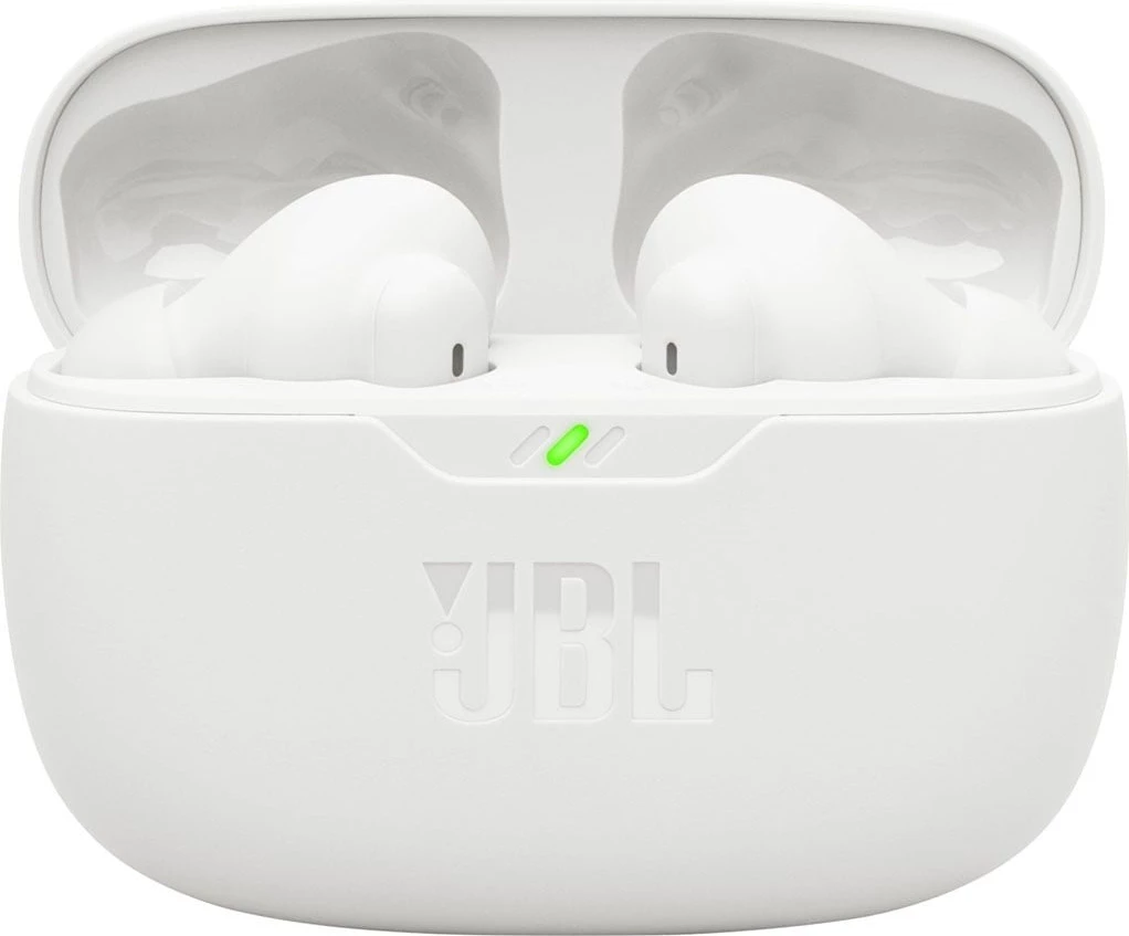 Kufje JBL Vibe Beam 2 (MPN 24220), Bluetooth, 8 mm, ANC, me kuti karikimi, të bardha