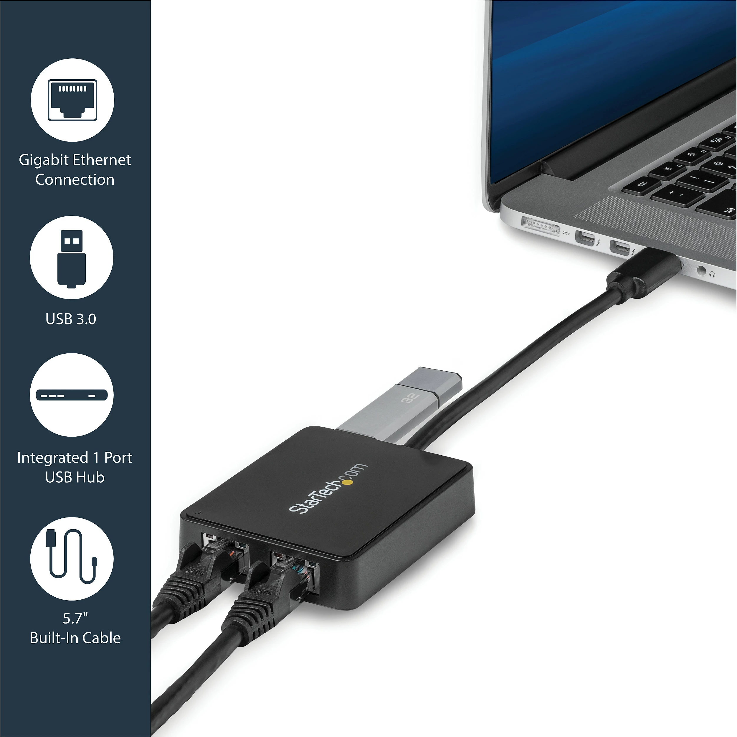 Adapter rrjeti StarTech USB 3.0 në 2x Gigabit Ethernet me port USB 3.0 pass-through, i zi