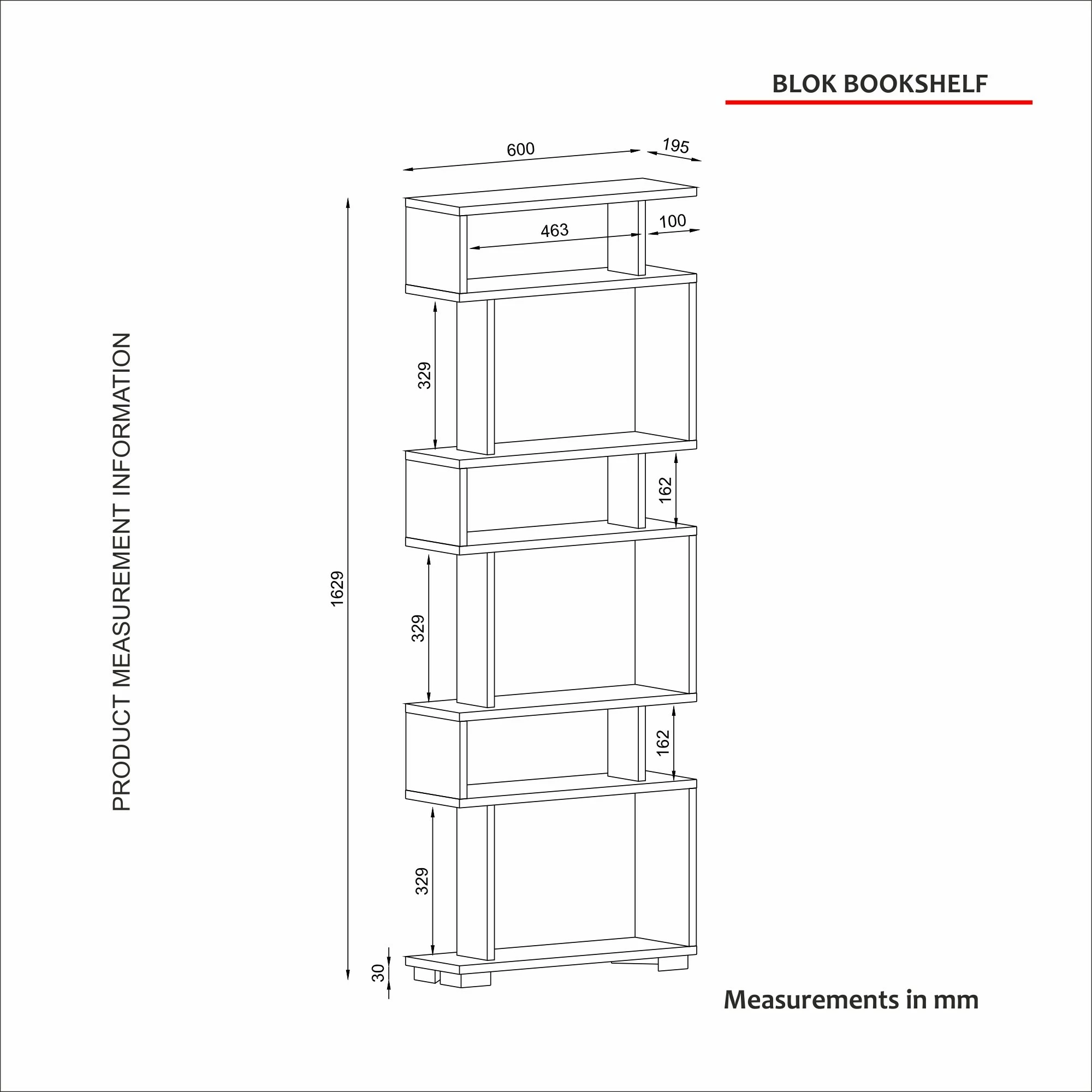 Raft librash Hanah Home, Blok, i bardhë