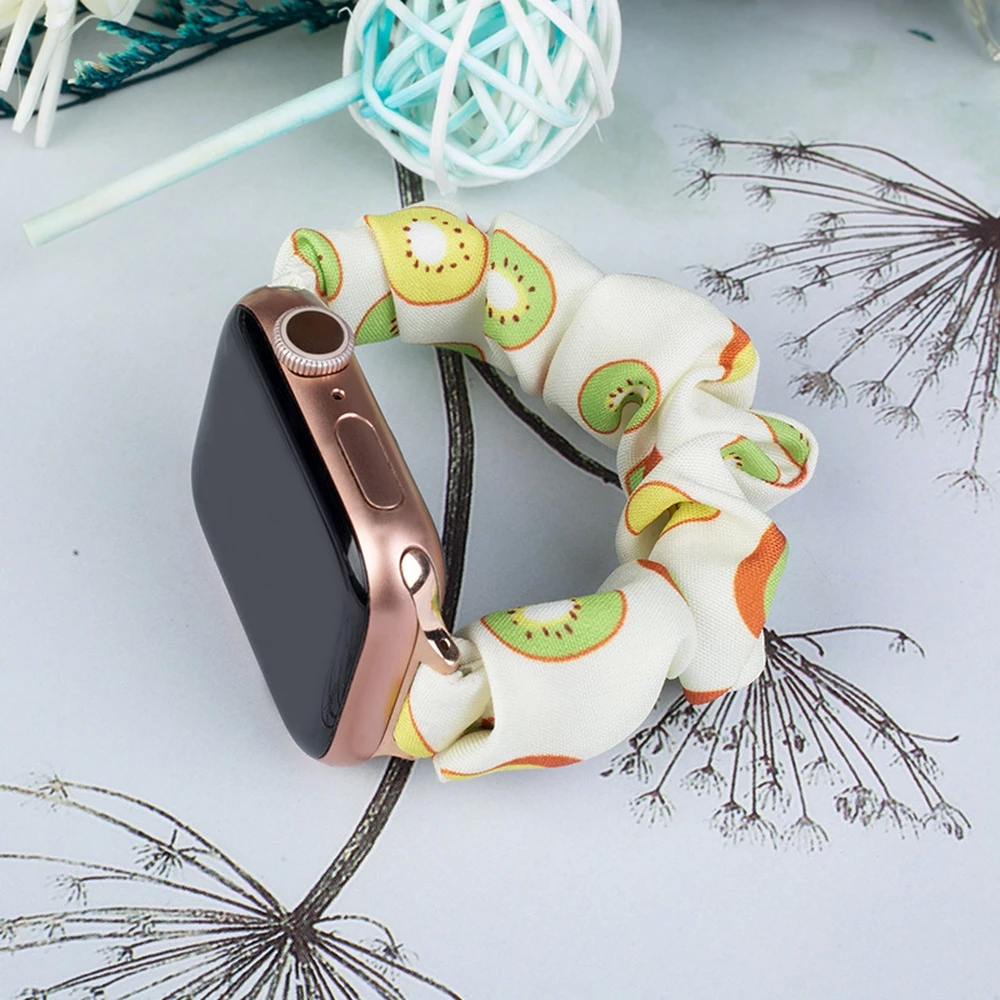 Rrip tekstili për Apple Watch Hurtel, elastik, motiv kivi, i bardhë