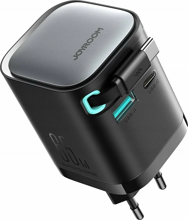 Karikues Joyroom JR-TCL02 65W, 1x USB-A + 2x USB-C, kabllo e integrume USB-C 0.7 m, GaN 3.0, i zi