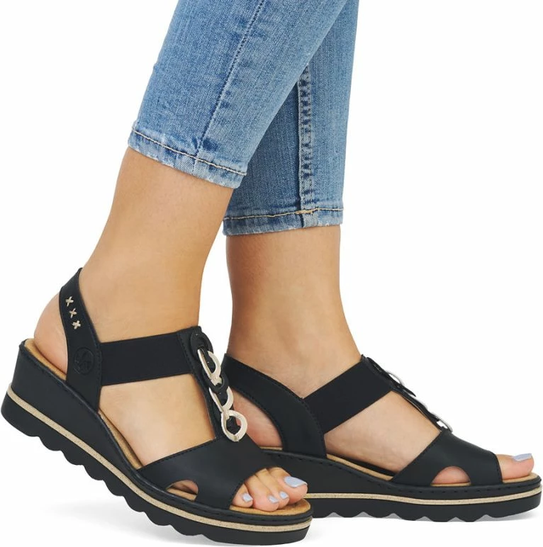 Sandale platforme për femra Rieker 67498-00, të zeza