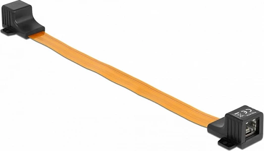 Kabllo kaluese për dritare DeLOCK RJ45 FPC, 30 cm, e sheshtë, 2x RJ45 femër, e zezë/portokalli
