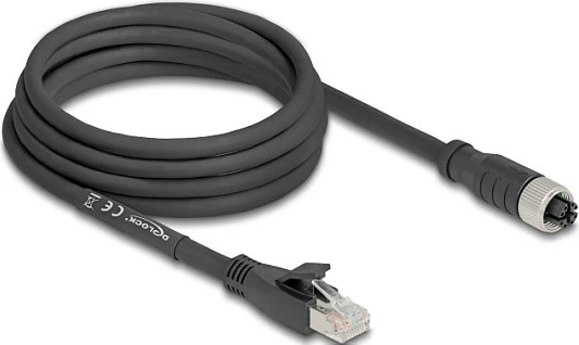 Kabllo Ethernet industriale DeLOCK 80591, Cat5e, 3 m, M12 në RJ-45, S/FTP, e zezë